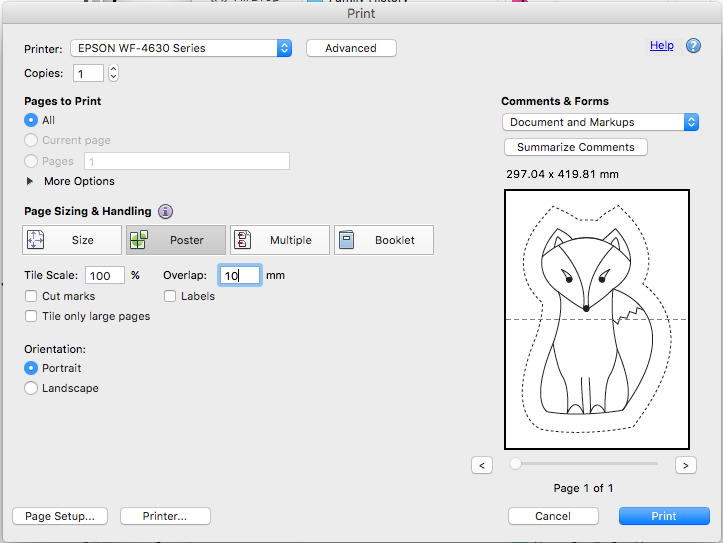 This is the print dialog box from my printer. Yours may look different but it is the settings that are important.