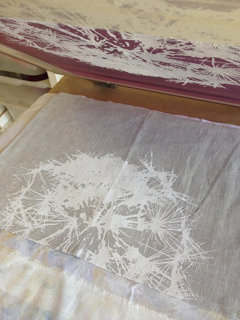 Screen printing my dandelion photograph.