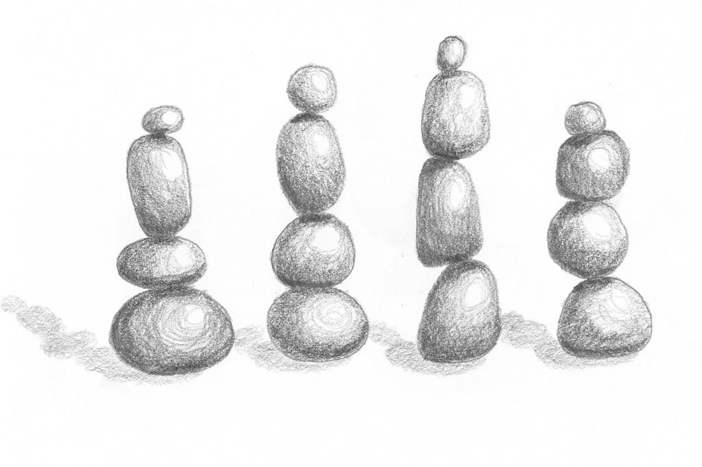 Stacked Stones pencil drawing. Photo by Rebecca Angela