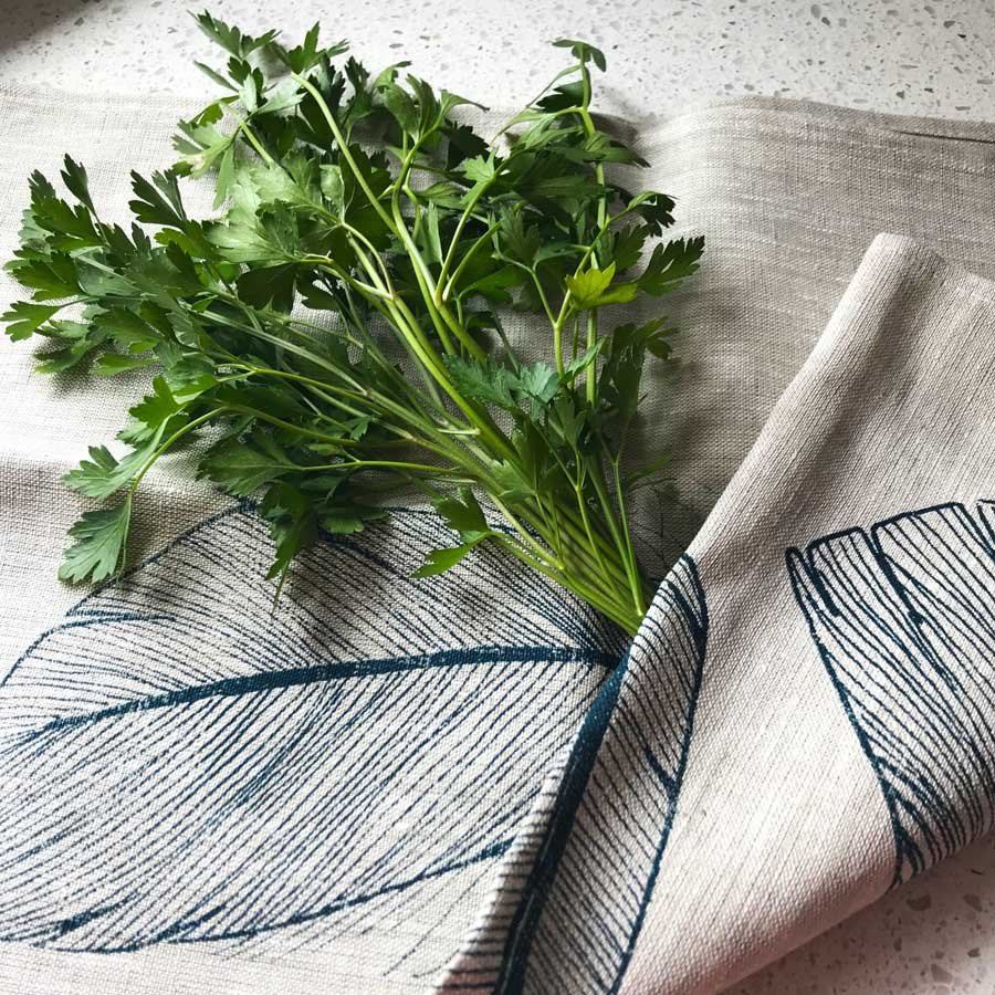 Herbs wrapped in tea towel