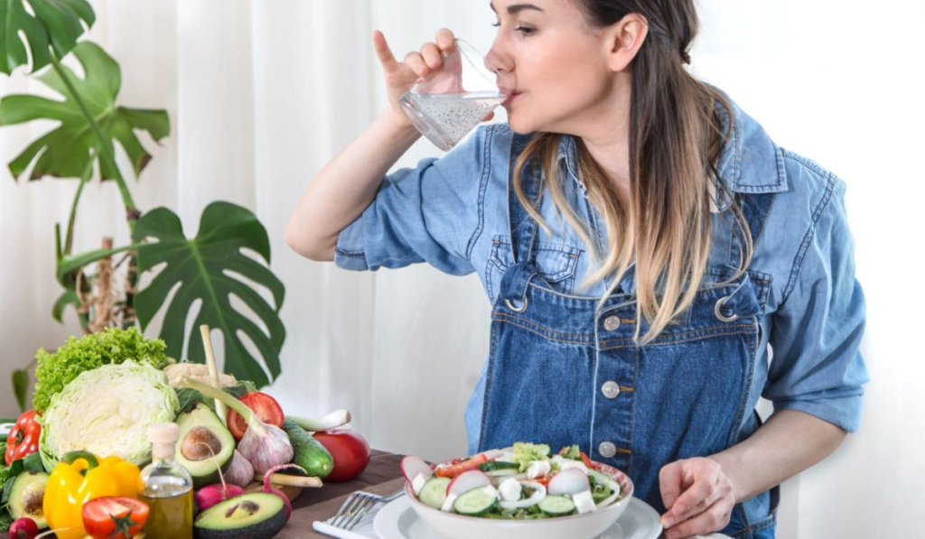 Girl eating healthy food