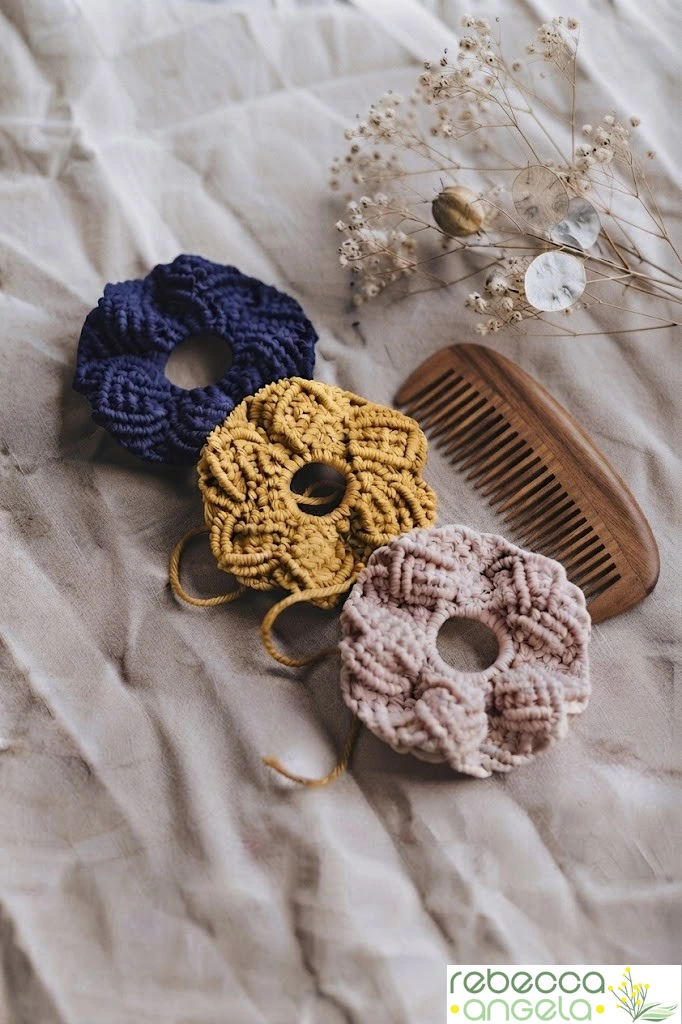 Macrame hair tie or scrunchie band image