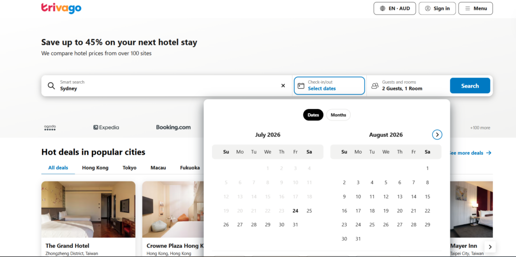 Check Nearby or Flexible Dates dashboard image