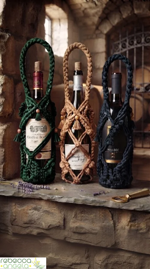 Macrame wine bottle carrier image